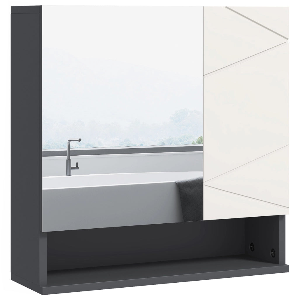 Armadietto Bagno con Specchio 2 Ante ¨C zephmum ¨C Grigio Legno 55x17x55cm