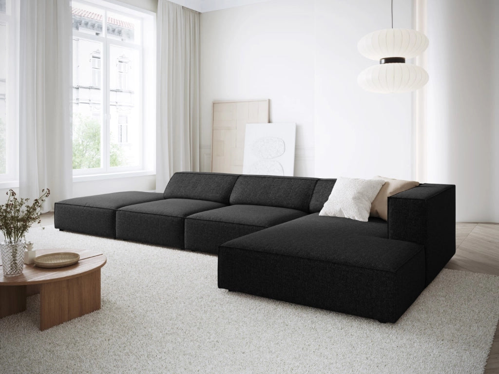 Cosmopolitan Design - Divano angolare destro "Arendal" 5 posti in ciniglia nero 