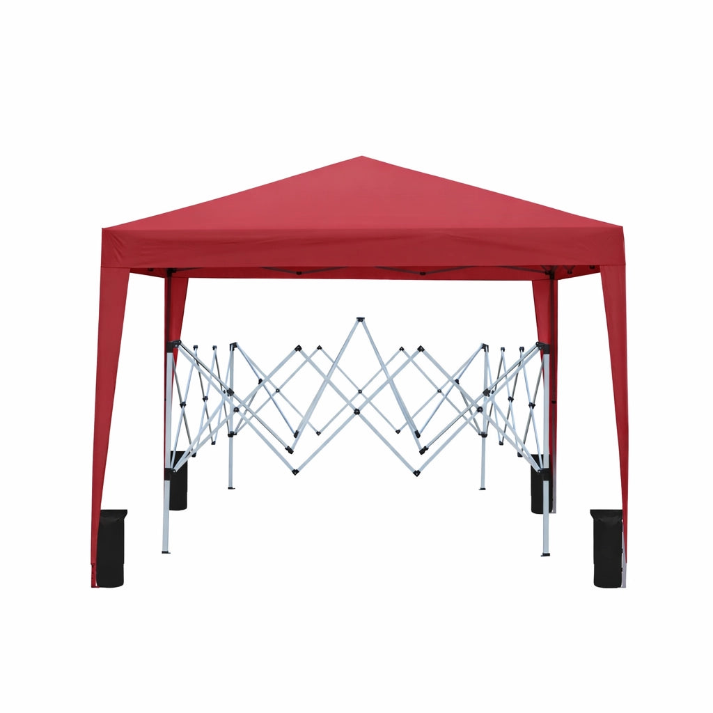 Gazebo pieghevole 3x3 m, impermeabile, 4 pareti, 4 sacchi di sabbia, UV50+, struttura in metallo, bordeaux