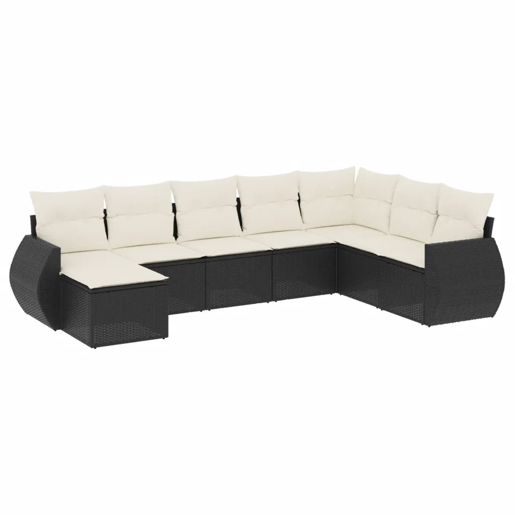 Set Divani da Giardino con Cuscini 8 pz Nero in Polyrattan
