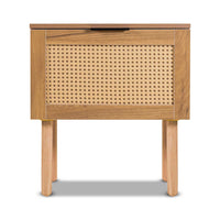 Ikki - Comodino in legno con inserti in rattan, 1 cassetto