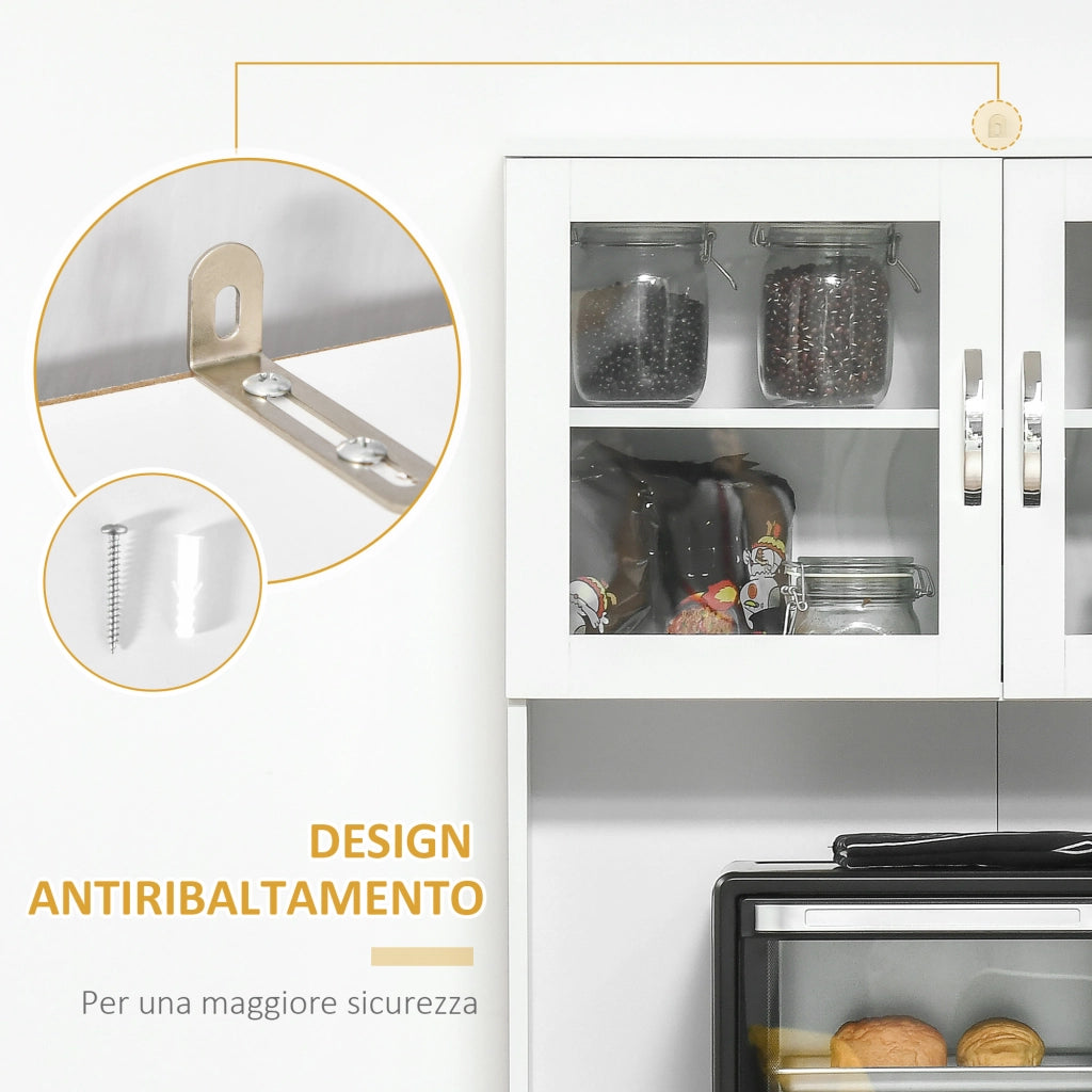 Mobile Cucina con Armadietti e Ante in Vetro ¨C zephmum ¨C Bianco 80x48x170 cm