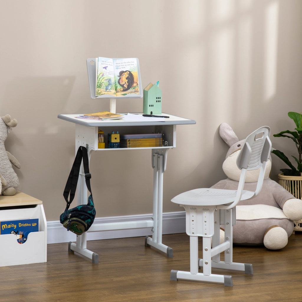 Scrivania per bambini con sedia ¨C zephmum ¨C grigio 60x45x90-102 cm