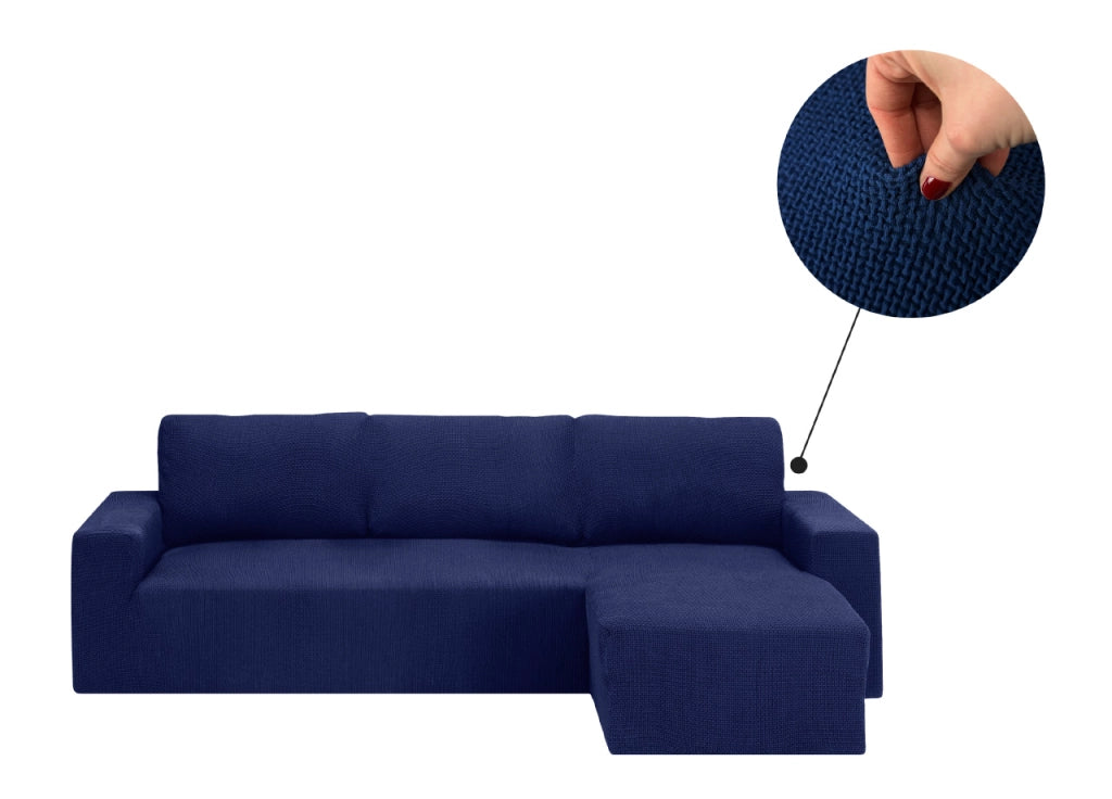Copridivano Con Penisola Chaise Longue Tinta Unita Blu Mod Capri - Destra - Blu