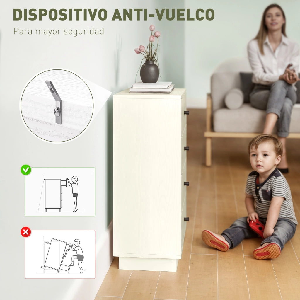 Cassettiera Stretto Moderna 4 Cassetti ¨C zephmum ¨C Bianco 47x29x75 cm