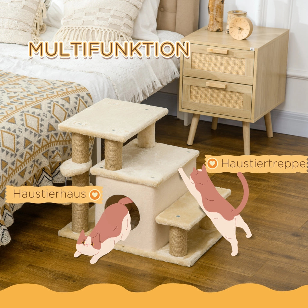 Casetta per Gatti con Tiragraffi e Giocattoli ¨C Zephmum ¨C Beige 60x40x66 cm