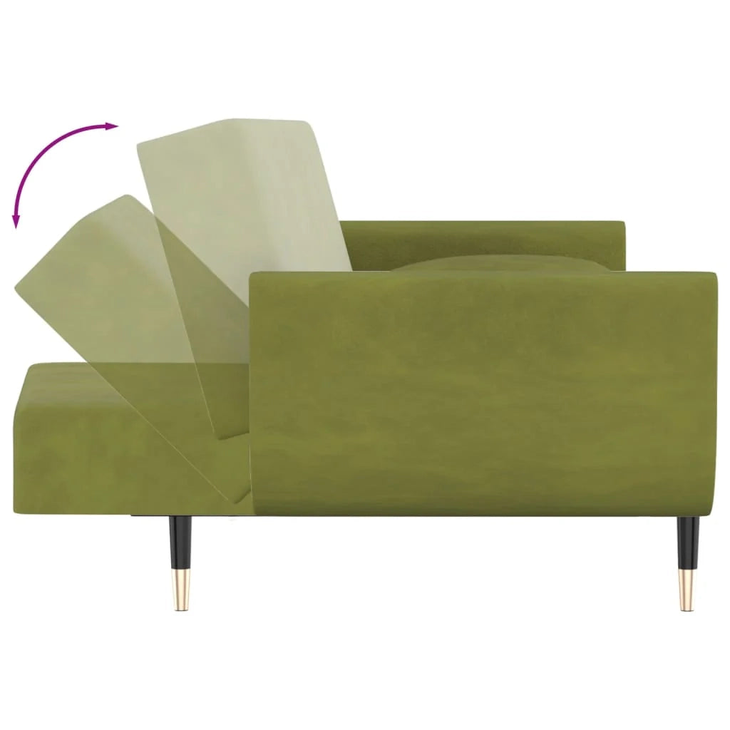 Divano letto a 2 posti letto per gli ospiti trasformabile divano letto per soggiorno pieghevole per uso interno con due cuscini velluto verde chiaro 02_0019458