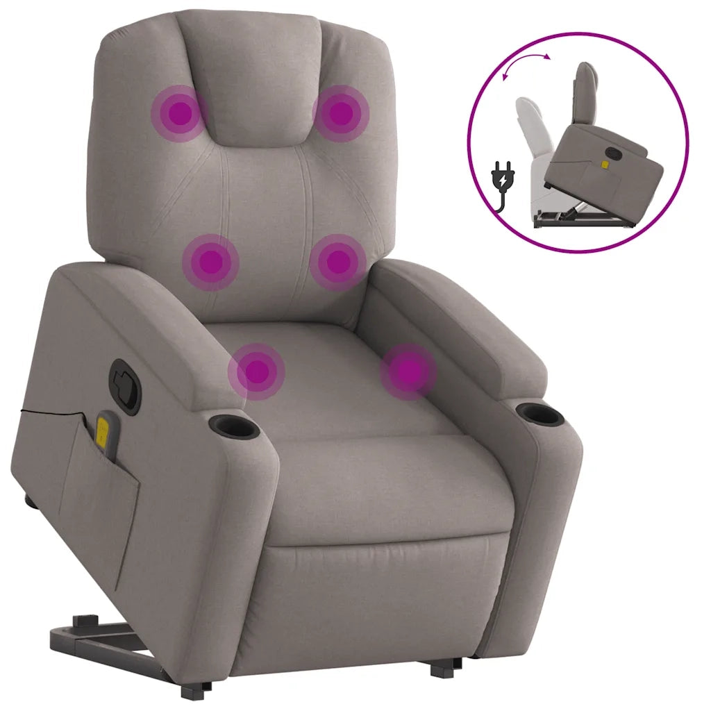 Poltrona Alzapersona Massaggiante | Sedia Relax Reclinabile Tortora Tessuto