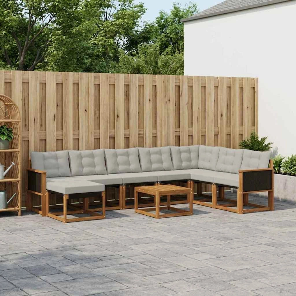 Set di divani da esterno 9 pz Naturale e Grigio chiaro 3382151