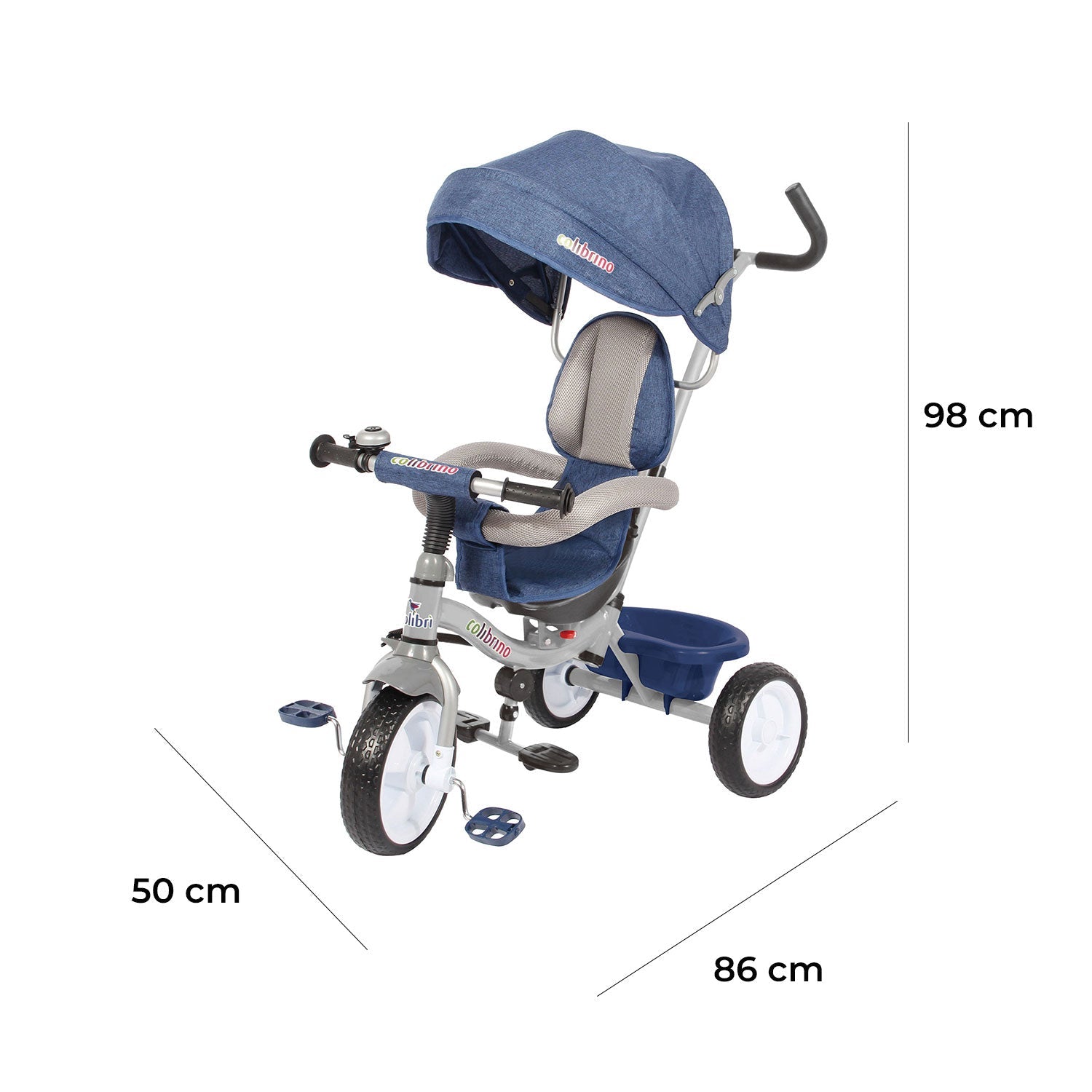 Triciclo Passeggino per Bambini 86x50x98 cm con Parasole Colibrino Blu Jeans