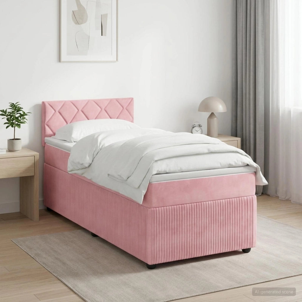 Letto box spring con materasso Rosa 90 x 200 cm Velluto 3453076