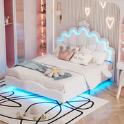 DESMIU Letto Matrimoniale 140 × 200 cm con LED regolabile e testiera regolabile, senza materasso, PU bianco