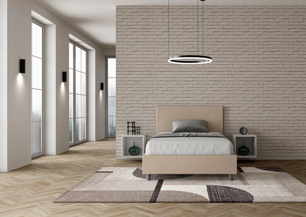BS COM Letto una piazza e mezza senza rete imbottito 120x190 similpelle tortora