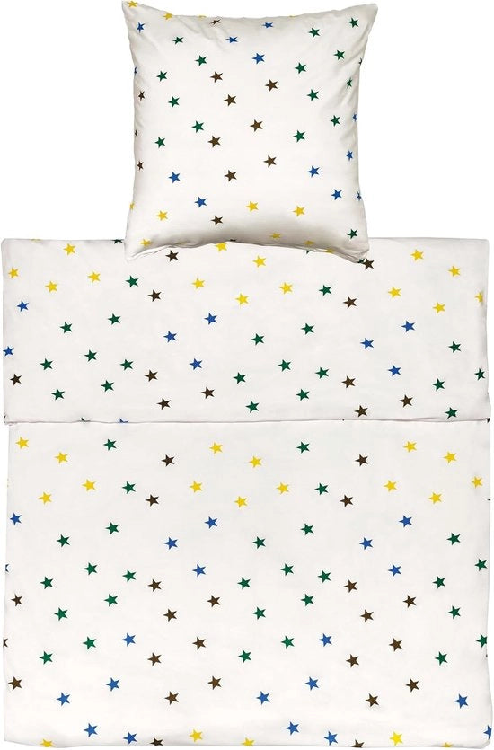 Set di coperta da letto in cotone con disegno stellare colorato 135x200 con cuscino 80x80 - GOTS biologico