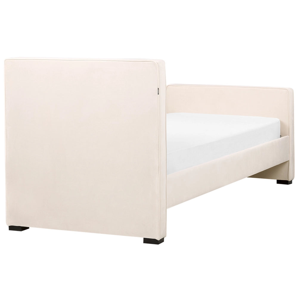 Letto singolo in velluto con telaio imbottito beige camera da letto stile moderno tradizionale