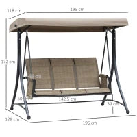 Dondolo da Giardino a 3 Posti con Tettuccio Regolabile e Tasche Portaoggetti Marrone 196x128x172cm