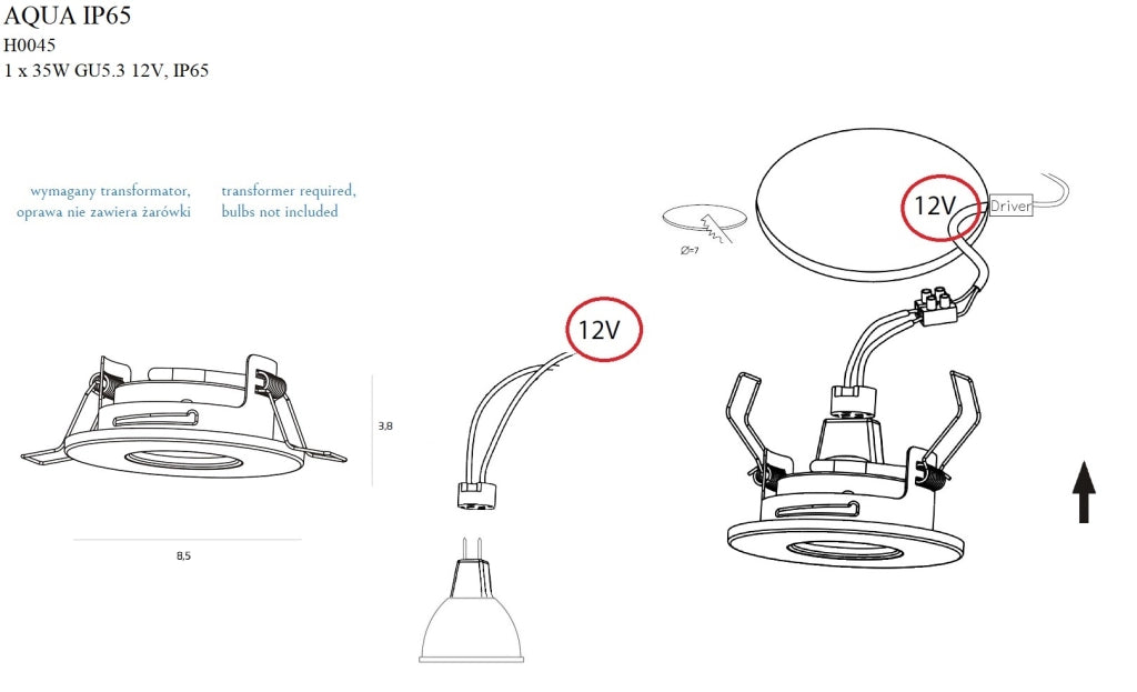 Faretto incasso bagno tondo cromo GU5.3 IP65 Maxlight