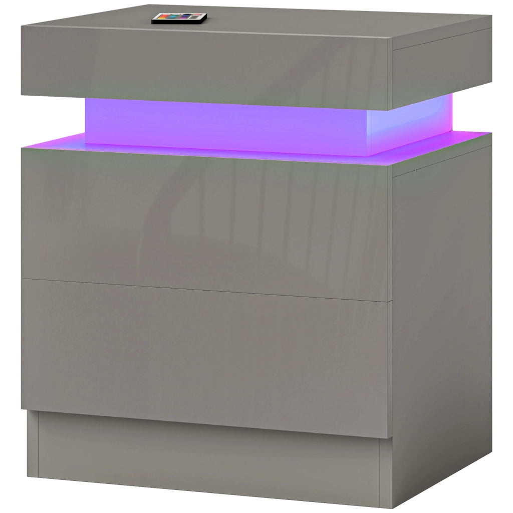 Comodino con Luci LED e 2 Cassetti ¨C zephmum ¨C Grigio 45x35x52 cm