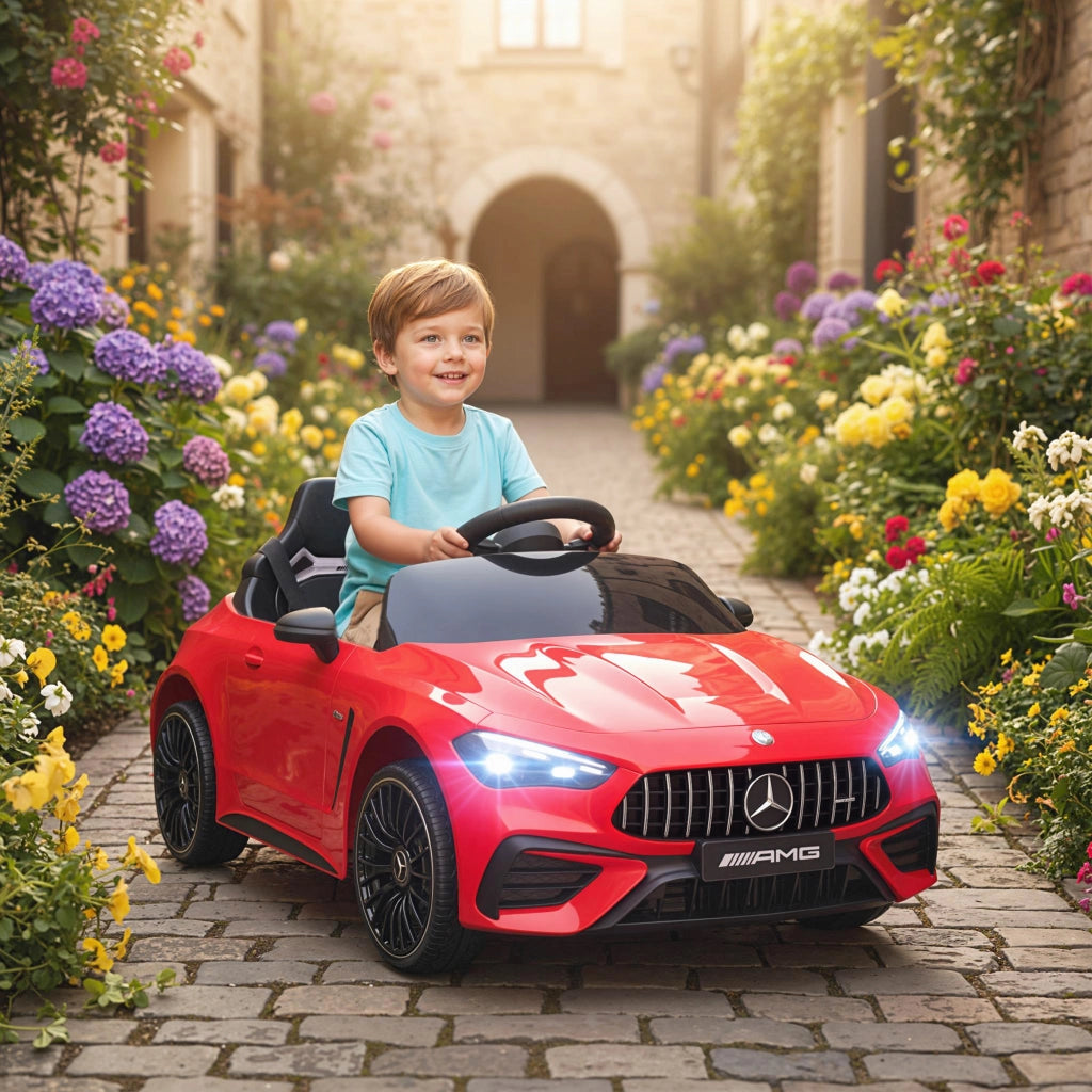 Auto elettrica per bambini Mercedes ¨C zephmum ¨C Rosso, 12V, telecomando, LED, musica, 3-6 anni