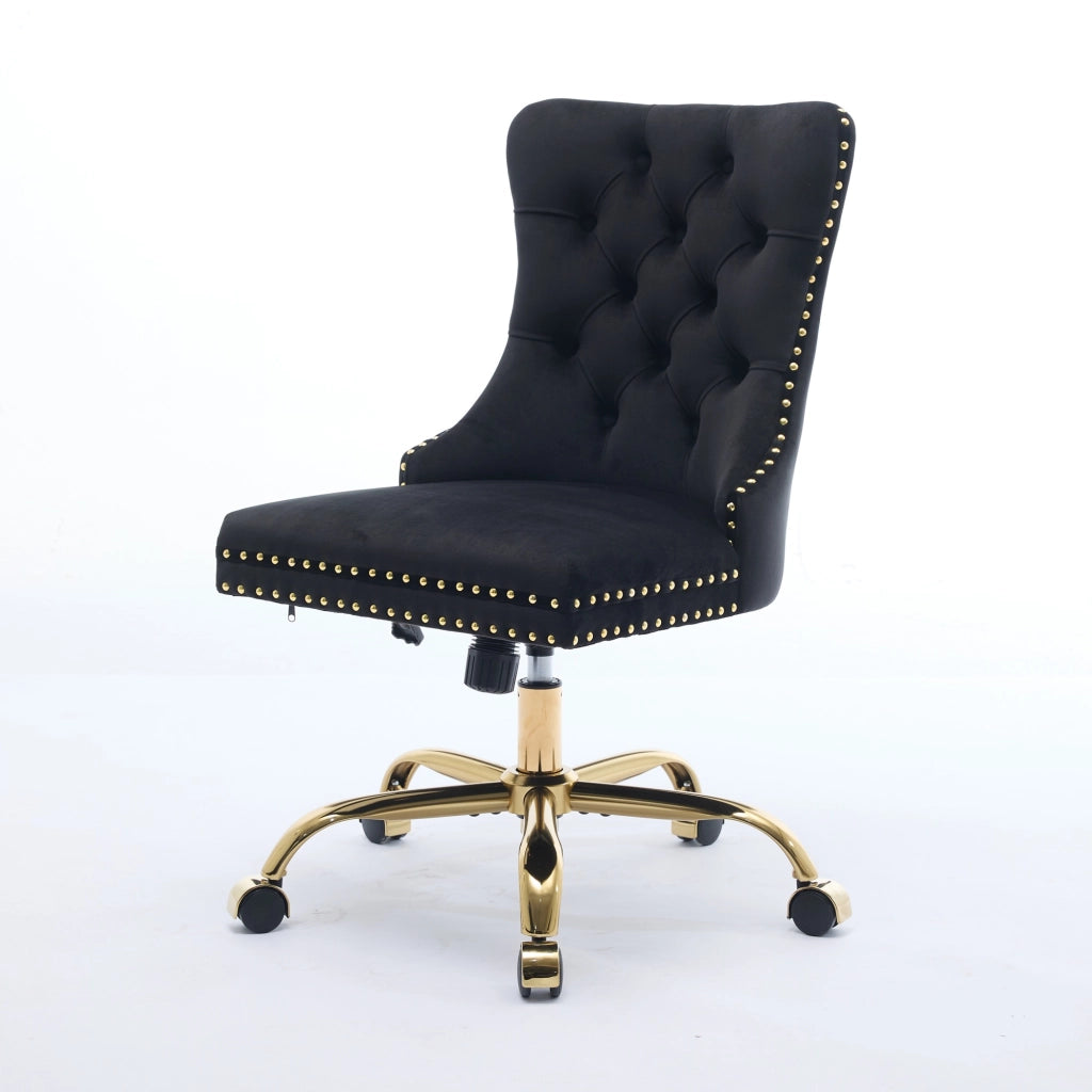 Poltrona da Ufficio Girevole Velluto ¨C MINIMAL ¨C Nero, Base Metallo Dorato, Regolabile