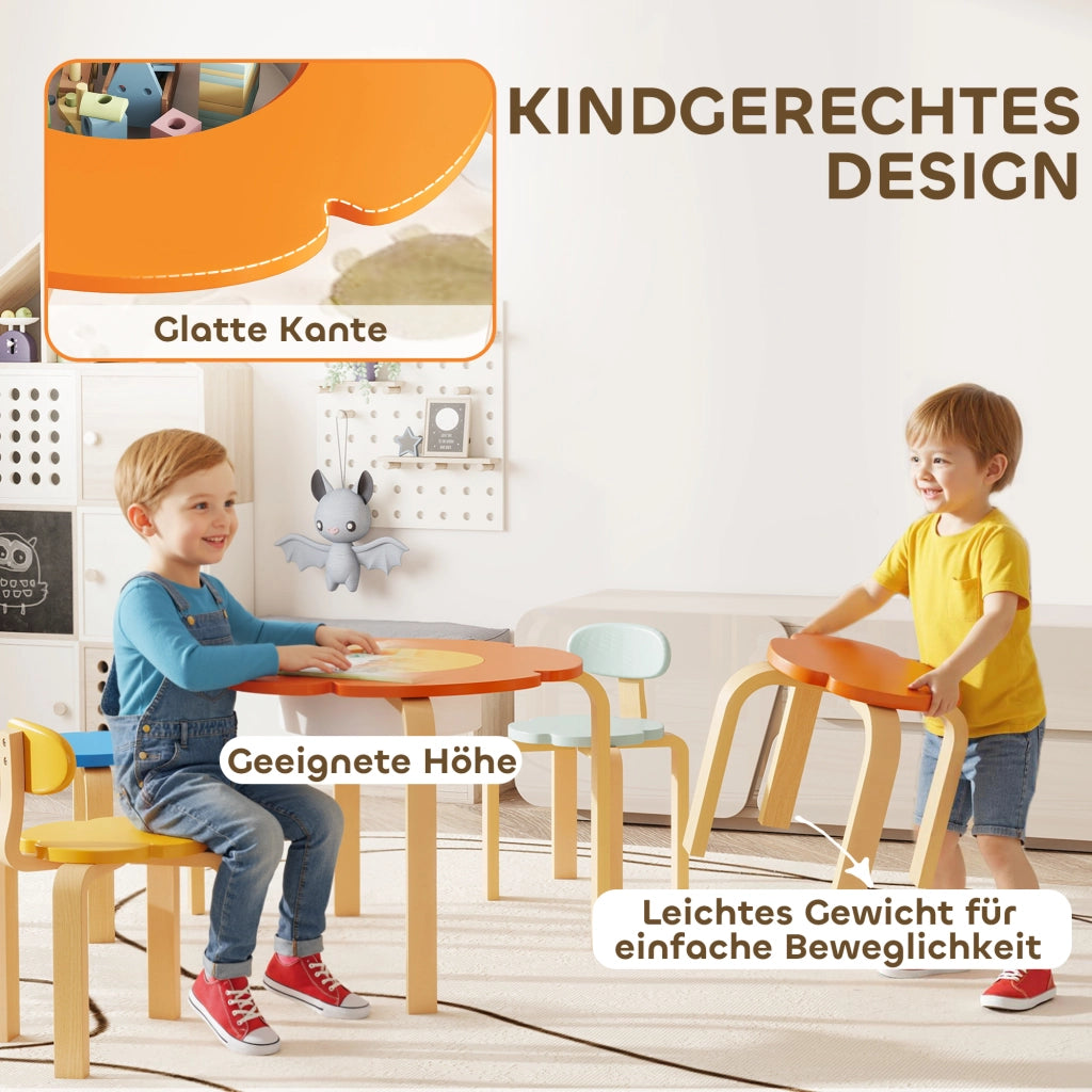 Set tavolo e sedie per bambini 5 pezzi ¨C zephmum ¨C Legno colorato con tasche di stoccaggio
