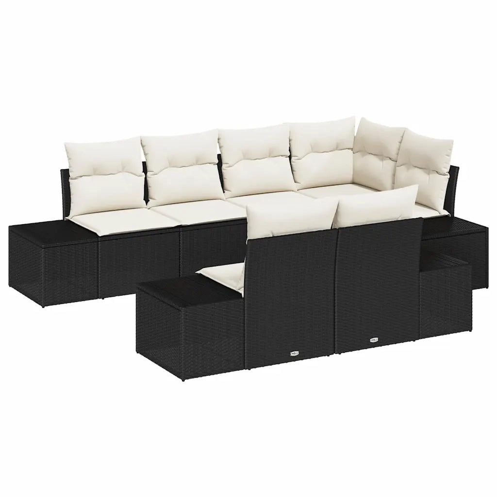 Set Divano da Giardino 7 pcs Nero e Crema polyrattan 3347097
