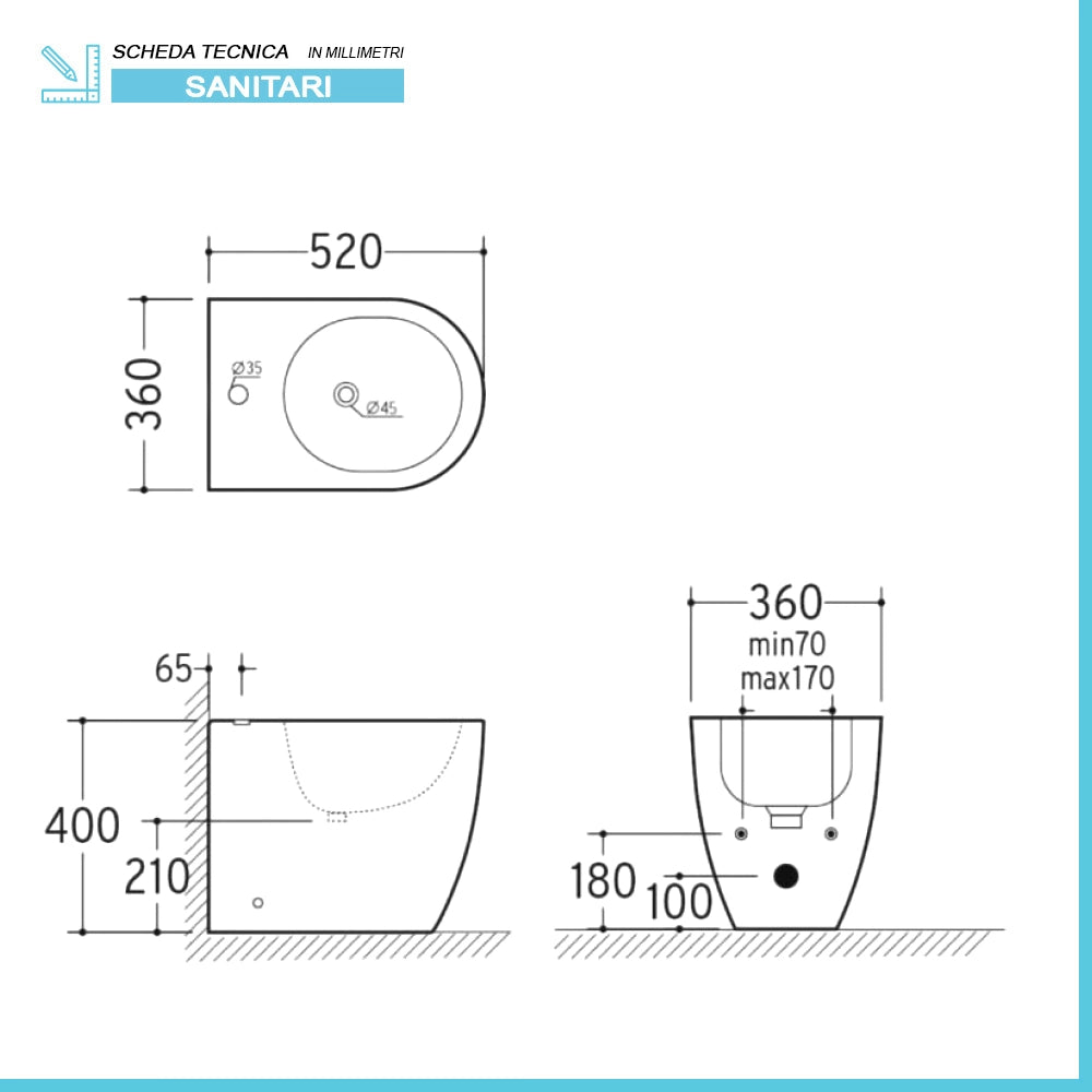 Sanitari filo parete traslati wc con sedile soft-close e bidet in ceramica bianca – Osaka