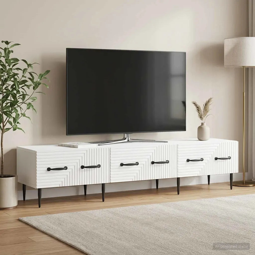 Mobile TV Bianco Lucido 147 x 34,5 x 30 cm Legno ingegnerizzato 894939