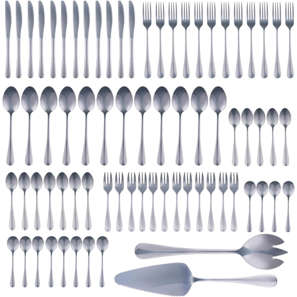 Set Posate 75Pz 12 Persone in Acciaio Inox Cucchiai Cucchiaini Forchette Coltelli