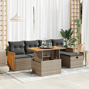 Set Divano da Giardino 6 pz con Cuscini Grigio in Polyrattan 3328152
