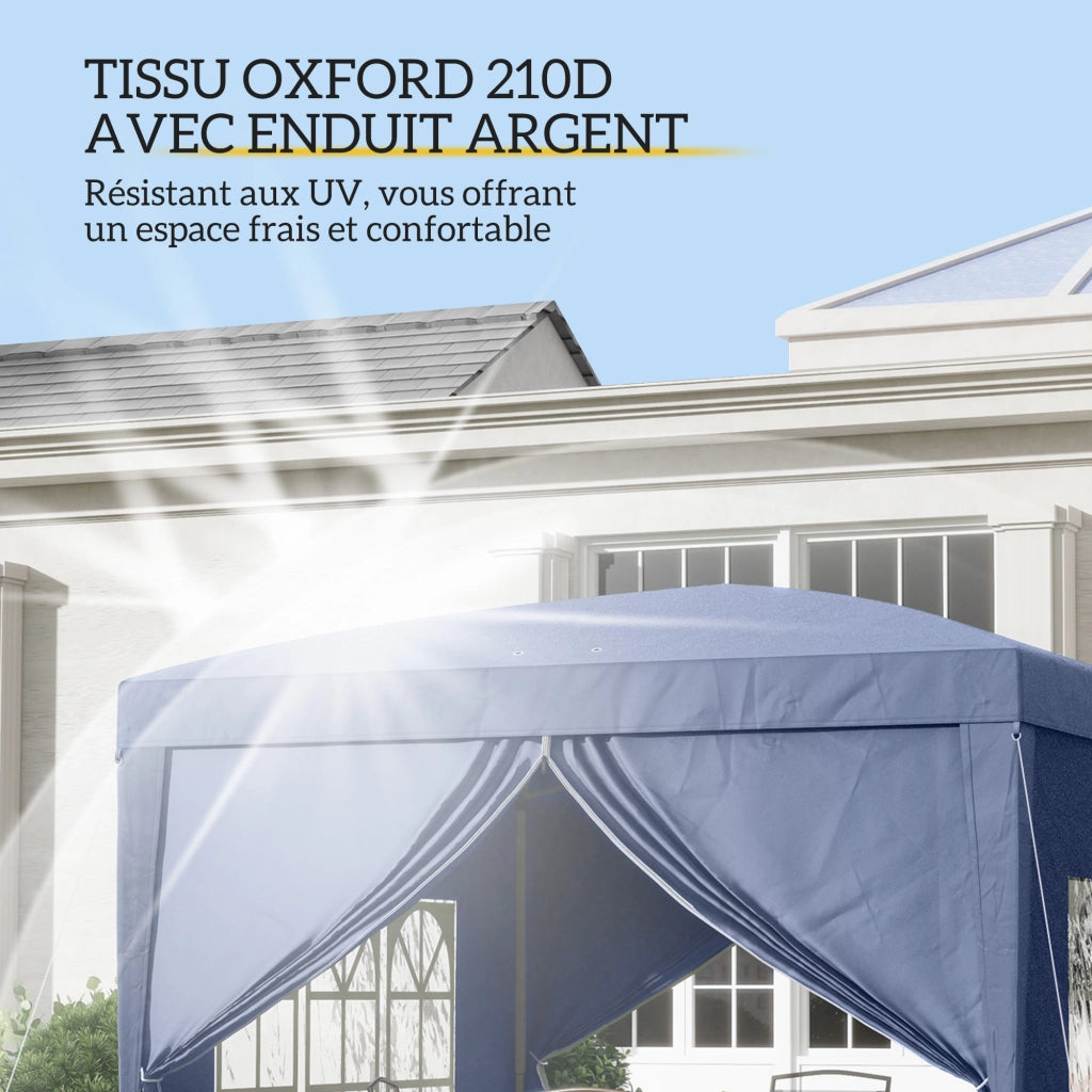 Tendone Pieghevole per Giardino ¨C Zephmum ¨C Blu 300x300x258 cm con Finestre e Custodia