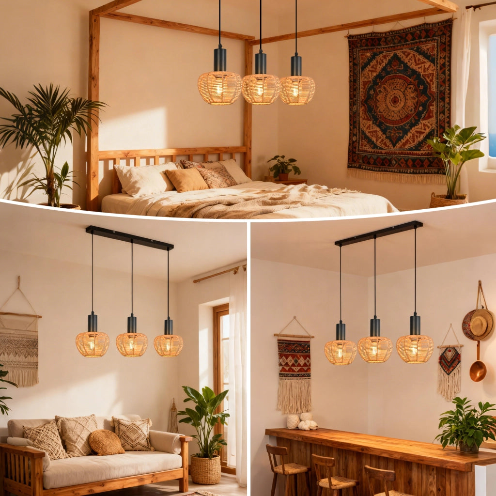 Lampada a sospensione ZMH nera E27 a 3 luci per sala da pranzo e camera da letto