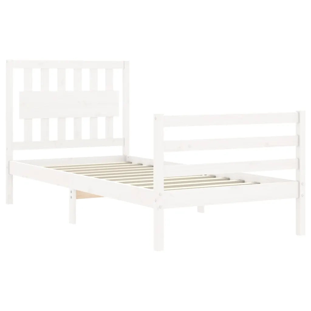 Giroletto con Testiera-Struttura Letto con testiera Bianco 90x200 cm in Legno Massello 874124