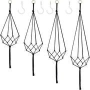 Set di 4 Pendenti Macramé in Cotone per Decorazione Boho, Pendente per Fiori, Pianta, Porta Oggetti, per Interno Esterno, Plafond, Balcone, Decorazione Muro (Nero)