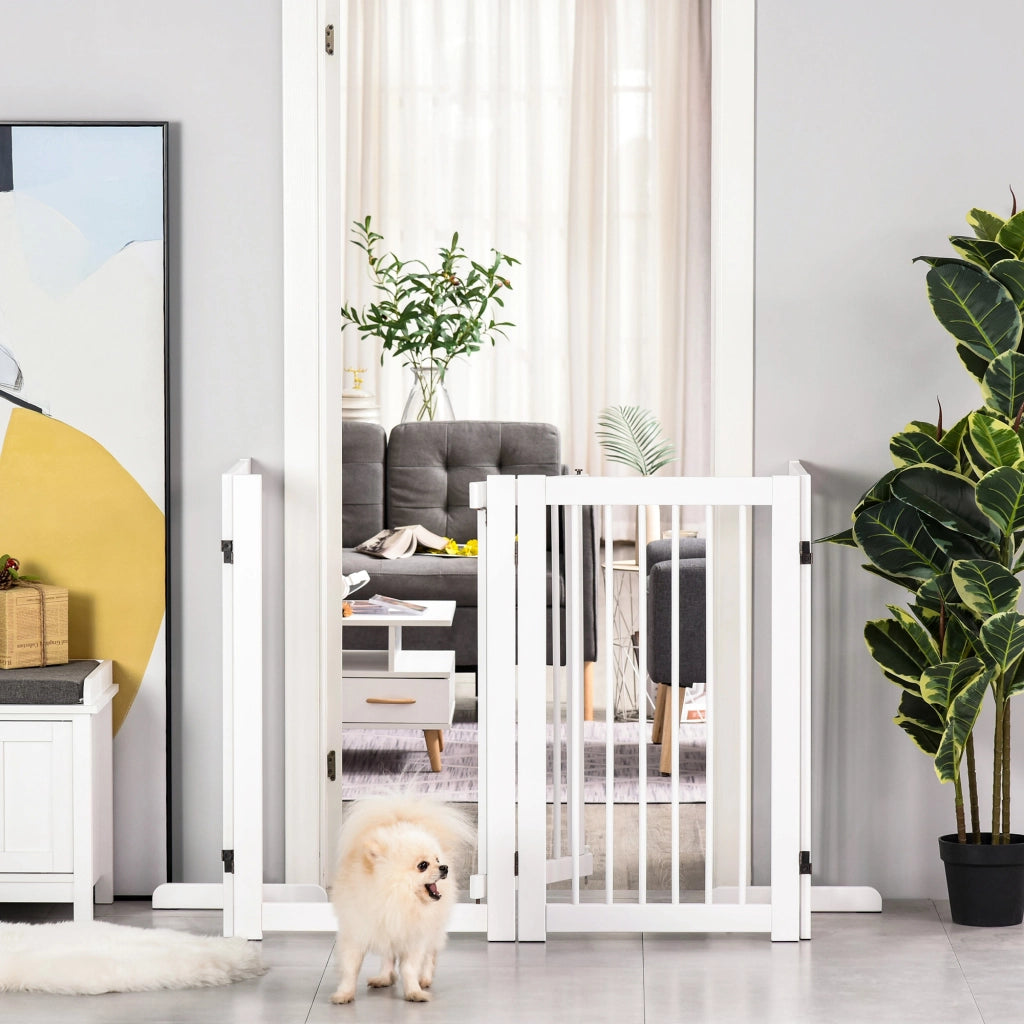 Cancello di Sicurezza per Cani ¨C Minimal ¨C 220x91 cm Bianco Legno 4 Pannelli