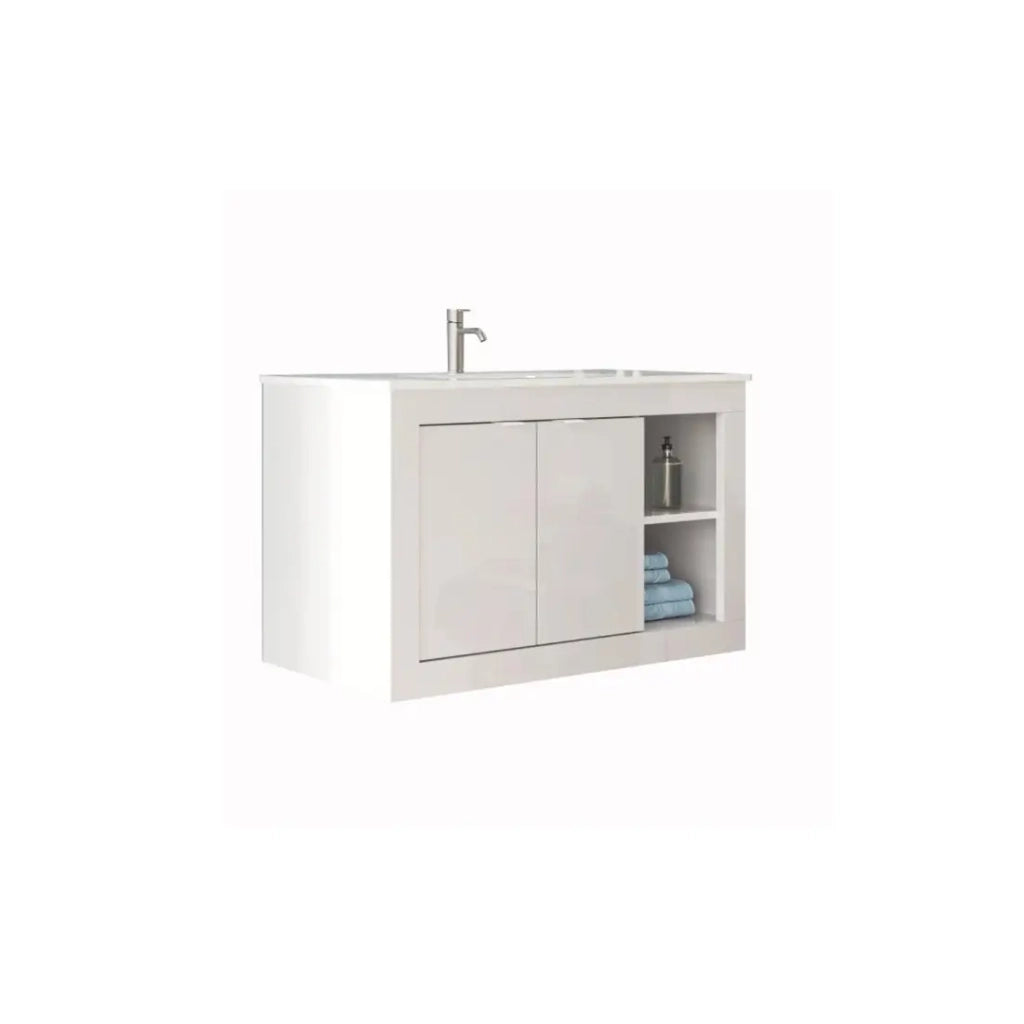 Mobile da bagno sospeso con 1 lavabo e 2 porte, collezione VIENNA. Colore bianco lucido.