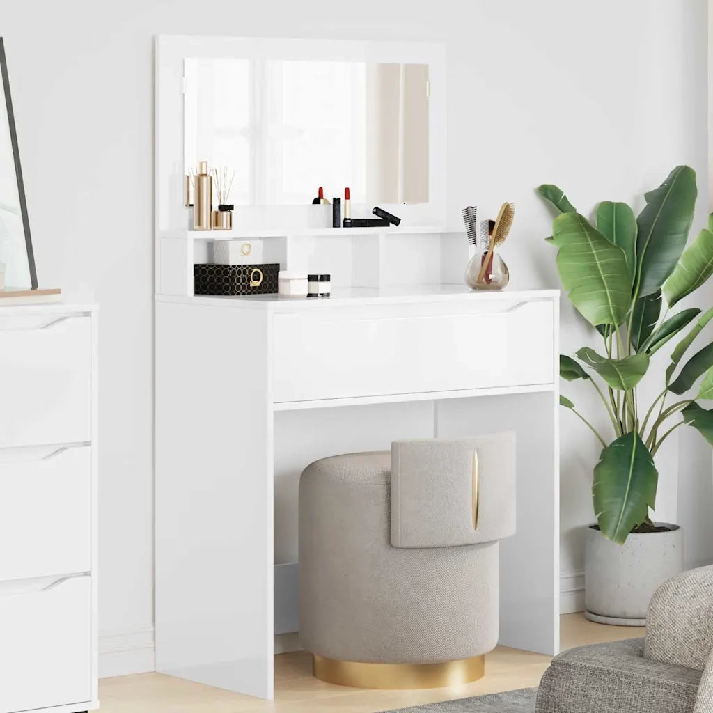 Toeletta | Tavoli da Trucco per Camera da Letto con cassetto Bianco Lucido