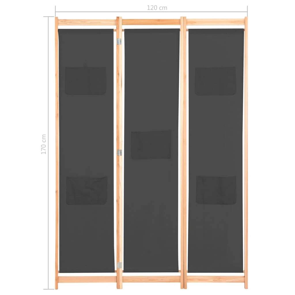 Parete divisoria divisorio mobile decorativo 3 pannelli grigio 120x4 cm tessuto 0802083