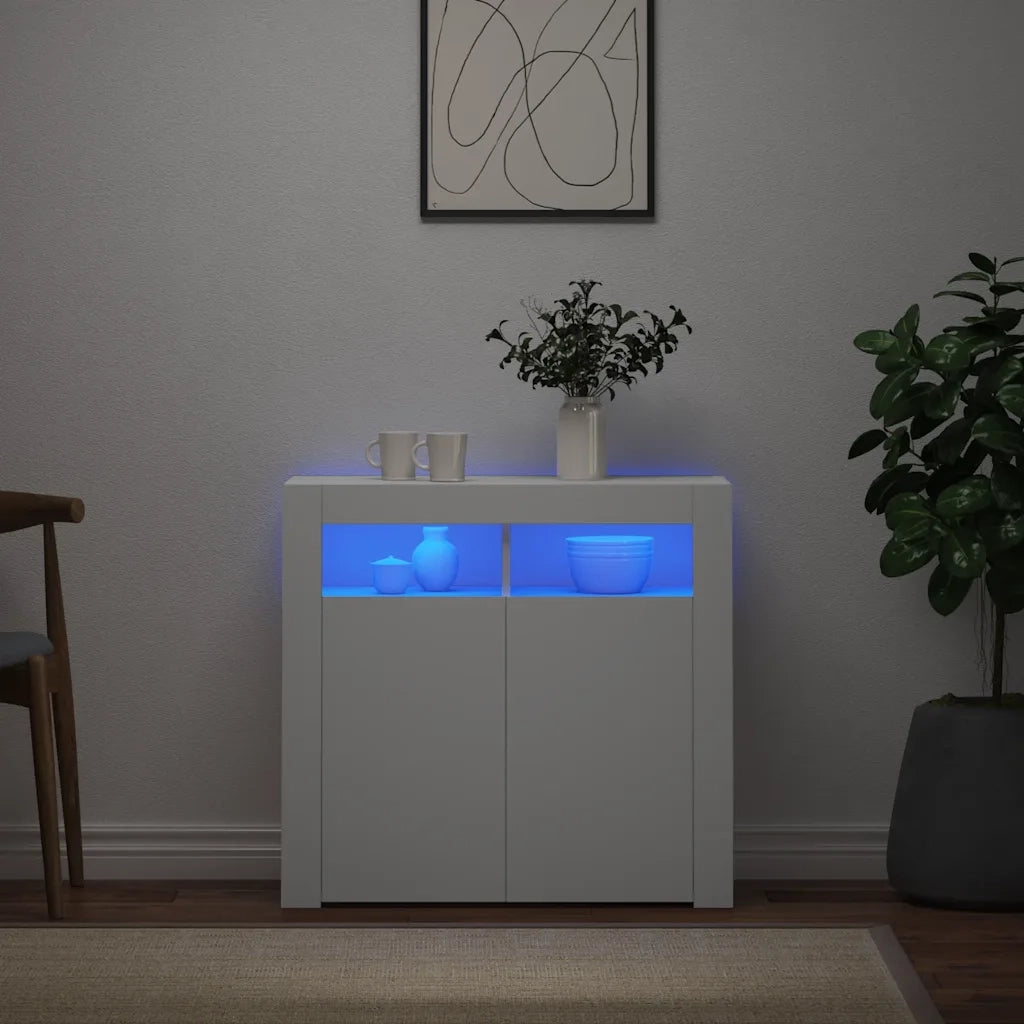 Credenza con Luci LED Bianca 80x35x75 cm 804328
