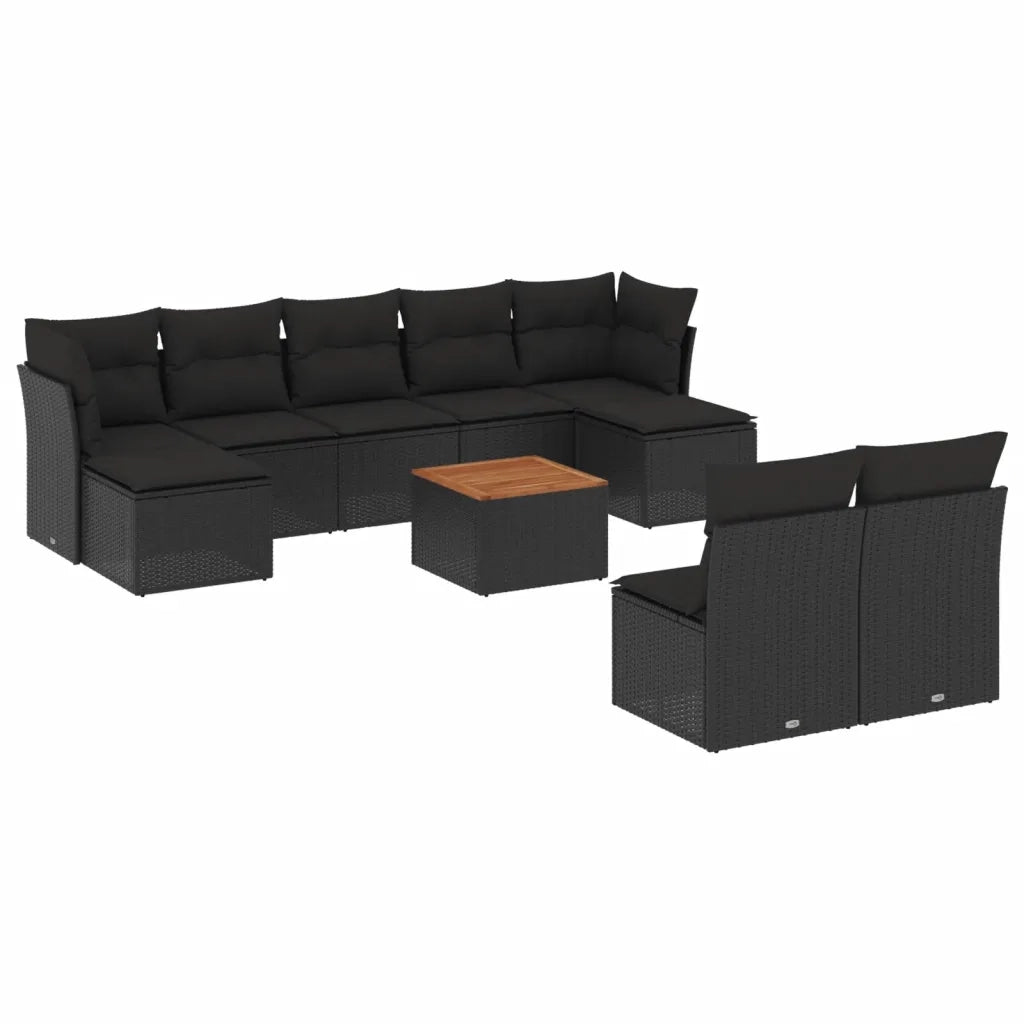 Set Divani da Giardino 10pz con Cuscini in Polyrattan Nero 3223857