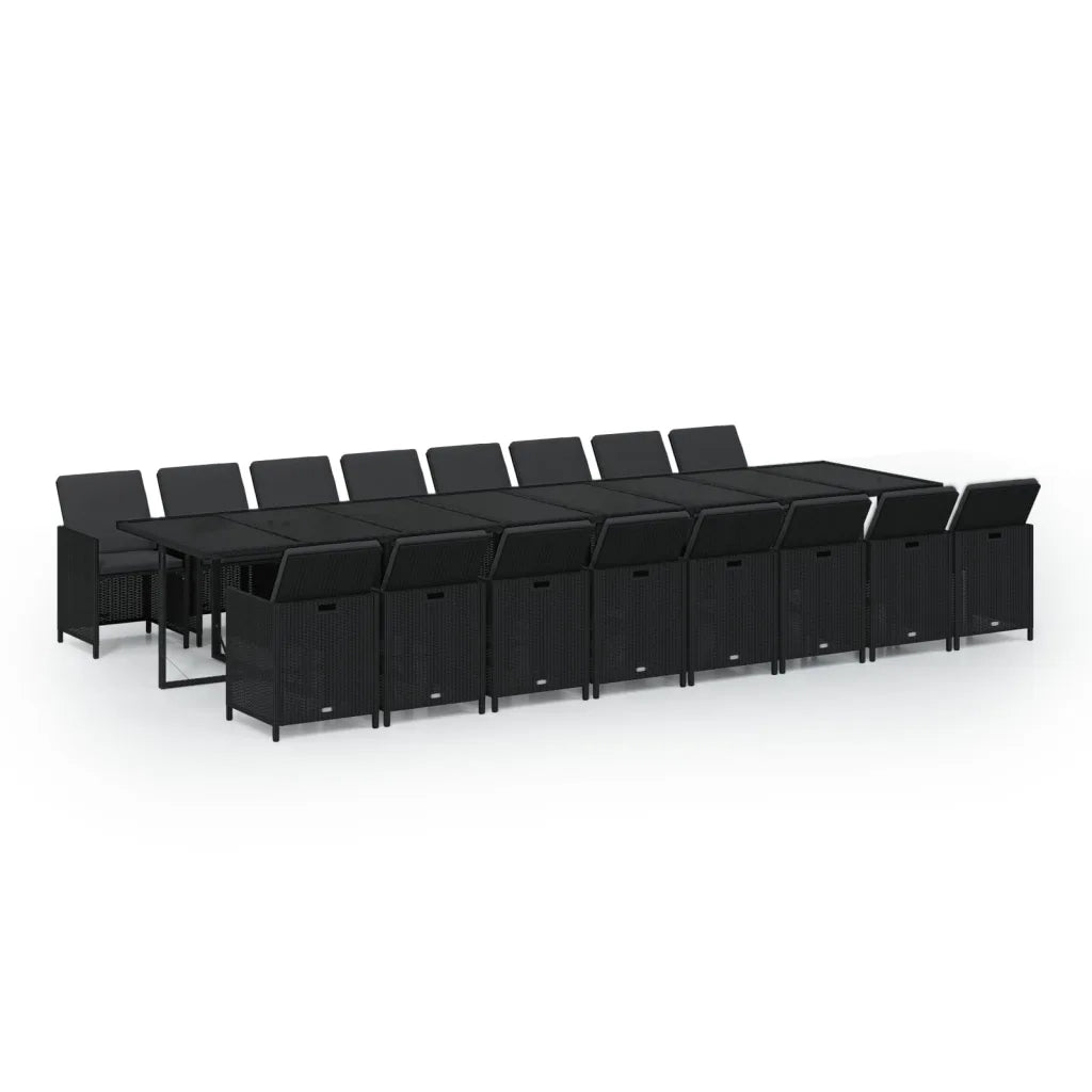 Set da Pranzo da Giardino 17 pz con Cuscini in Polyrattan Nero cod mxl 42906