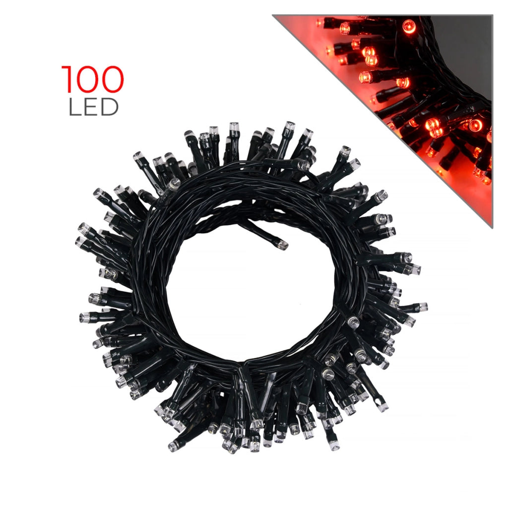 CATENA LUMINOSA NATALIZIA CON 100 LED ROSSI SU CAVO VERDE - PERFETTA PER ADDOBBI ALBERO DI NATALE E DECORAZIONI FESTE