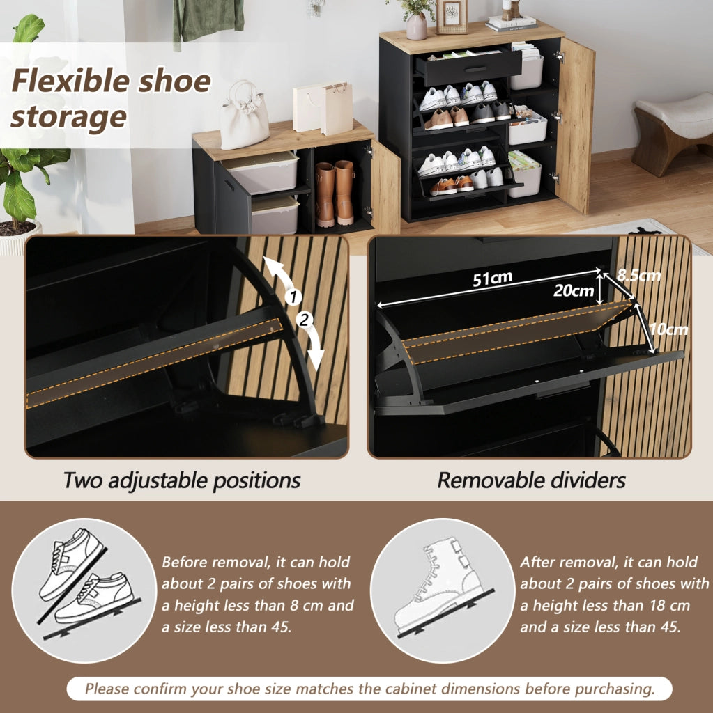 Set ingresso 5 pezzi con armadio scarpe; panca; specchio e appendiabiti; rovere naturale e nero