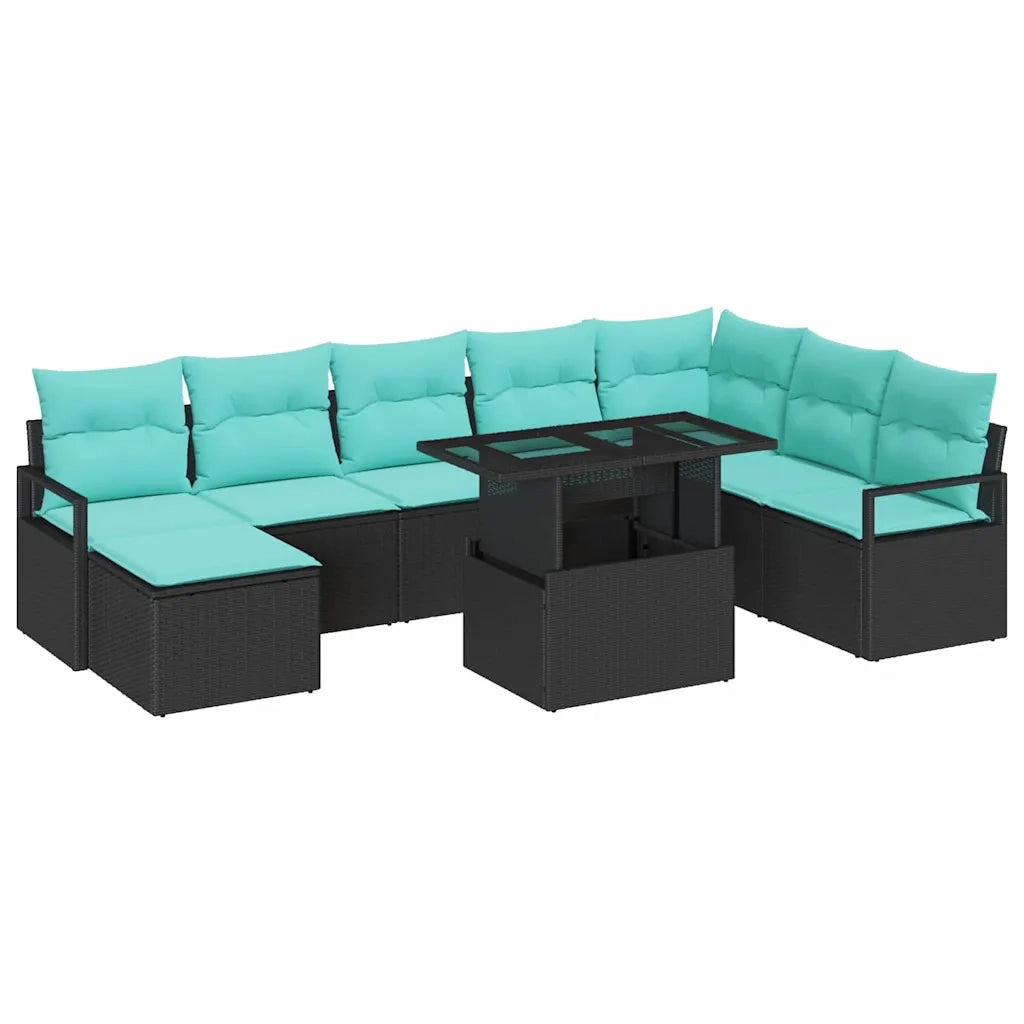 Set Divano da Giardino con cuscino 9 pcs Nero e blu 3348882