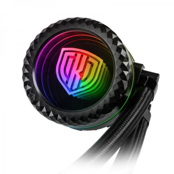 Kolink Umbra Void 360 ARGB e' un dissipatore a liquido con un radiatore da 360mm.