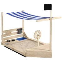 Sabbiera per Bambini 3-7 Anni con Tettuccio e Set da Cucina, in Legno di Abete, 180x103x144.5 cm