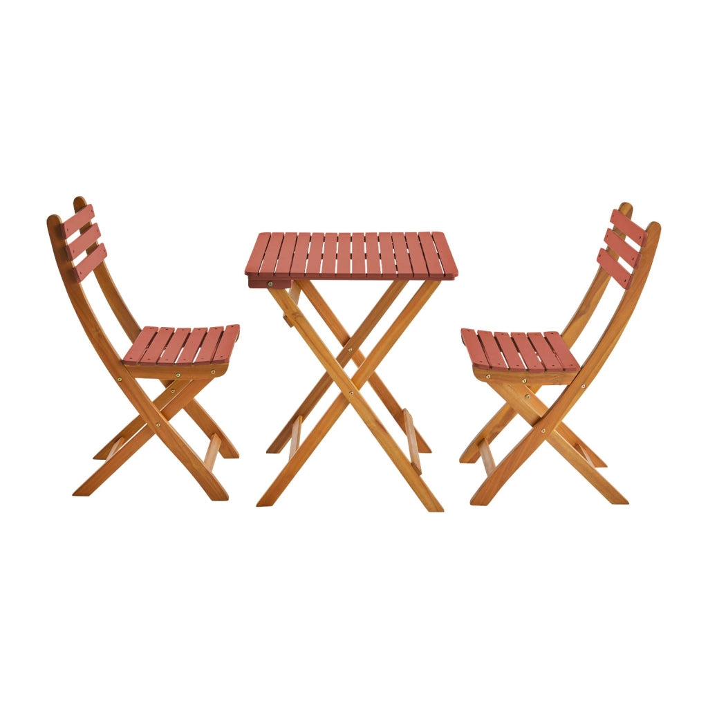 Set tavolo da giardino in legno di acacia con 2 sedie pieghevoli,