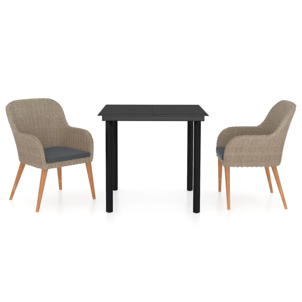 Set da Pranzo per Giardino 3 pz con Cuscini Marrone cod mxl 43999