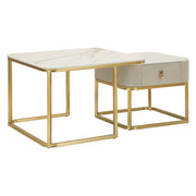 Davarere, Tavolino da Salotto un Cassetto, 70x70x48h cm Bianco Marmo