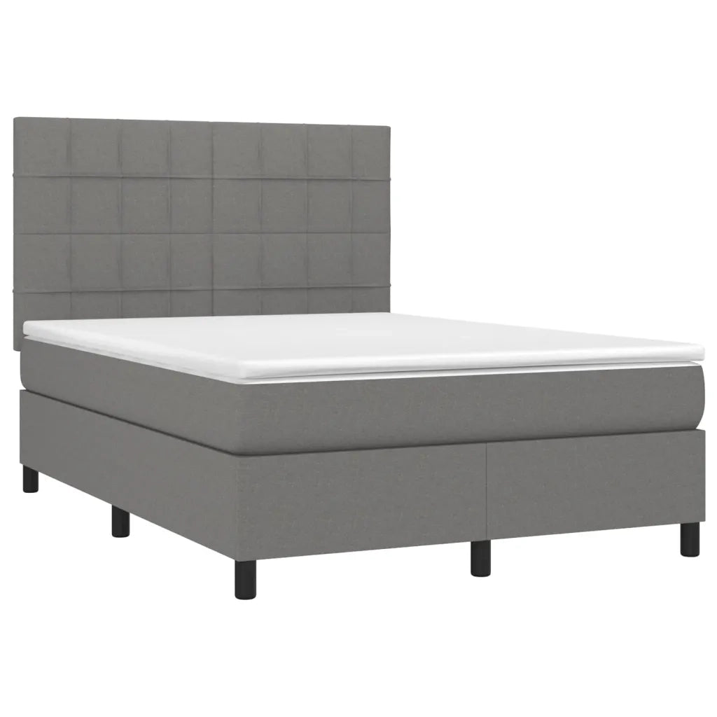 Letto a Molle Materasso e LED Grigio Scuro 140x200cm in Tessuto 3134878